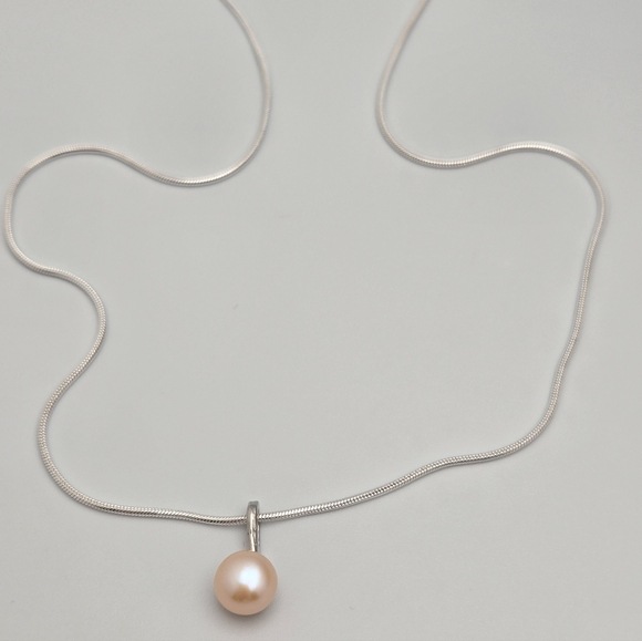 Freshwater Pink Real Pearl Necklace 18” Silver Plated Snake Chain NWOT - Picture 8 of 10